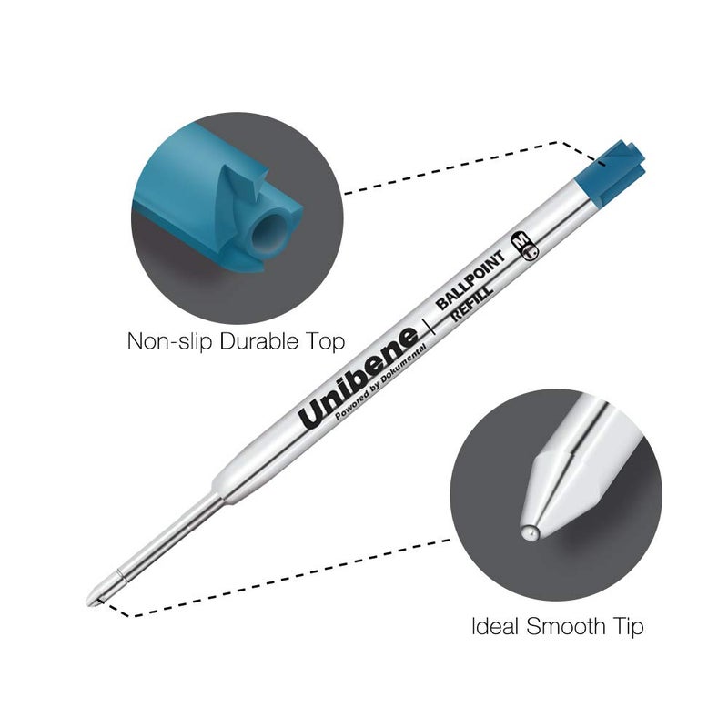 Unibene Parker Compatible Ballpoint Refills 12 Pack,1.0mm Medium Point-Blue, Smooth Writing Replaceable German Ink Tactical Pen Refills for Parker Ballpoint/UZI Pen - Image 2